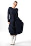 Long Sleeve Athena Knot Detailed Autumn and Winter Midi Length Authentic Combed Cotton Viscose Dress Navy Blue Lcvt - 4