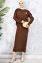 6110 Turtleneck Brooch Detailed Gilet Knitwear Set Brown - 4