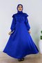 Cobalt Blue Cindy Satin Hijab Graduation Evening Dress - Long Shoulder Detail