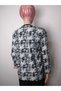 Women's Black Patterned V-Neck Long Sleeve Seasonal Suede Mother Combed Cotton T-Shirt Blouse with Slits on the Sides - 4