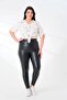 High Waist Recovery Lycra Leather Leggings with Ribbed Interior