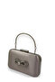 Mink Color Satin Silver Case with Handle Silver Stone Evening Dress Evening Bag Clutch - 2