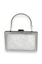 Silver Gray Crystal Patterned Matte Leather Metal Handle Evening Bag Evening Bag Henna Bag