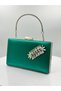 Green Color Satin Silver Case Silver Stone Evening Dress Bag Evening Bag Portfolio - 2