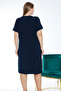 Navy Blue Polka Dot Short-Sleeved Lace Lycra Women's Large Size Nightgown - 4