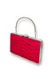 Fuchsia Pleated Satin Evening Dress Bag with Metal Handle Henna Evening Bag - 2