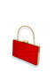 Red Pleated Satin Evening Dress Bag with Metal Handle Henna Evening Bag - 2