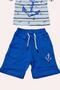 Baby Boy Anchor Printed Short Sleeve Striped T-Shirt Blue Shorts Set - 4