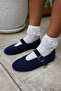 Potter Women's Dark Blue Genuine Suede Ballet Flats - 2