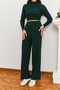 Women's Emerald Green Crop Ribbed Knitwear Top and Bottom Set with Finger Detail 85001045 - 2