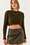Women's Khaki Ripped Detailed Knitwear Crop Sweater 85001006 - 3