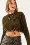 Women's Khaki Ripped Detailed Knitwear Crop Sweater 85001006 - 4