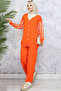 4064 Knitwear Set with Patterned Sleeves Orange - 4