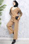 4064 Knitted Sweater Set with Patterned Sleeves Mink - 4