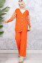 4064 Knitwear Set with Patterned Sleeves Orange - 5