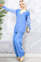 4064 Knitwear Set with Patterned Sleeves Blue - 4
