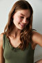 Khaki Lace Collar Thick Strap Undershirt - 4