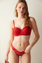 Red Bra with Lotus Embroidery Detail
