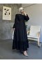 WOMEN'S PETER PAN COLLAR BELTED LINED BRODERIE ANGLAISE LONG MODEST DRESS
