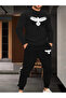طقم بدلة رياضية سوداء اللون من Eagle Sweatshirt Alt Top برقبة دائرية كبيرة الحجم