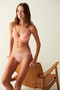 Salmon Color Non-Wireless Padded Bra with Lace Detail
