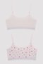 Multicolored Girl's Flower Patterned 2-Piece Half Undershirt