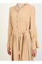 Aerobin Sleeves Flywheel Detailed Hijab Dress - Dark Beige - Refka - 4