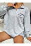 California 1776 Half Zipper Sweatshirt - Gray Printed Oversize Stand Collar
