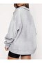 New York State Half Zipper Sweatshirt - Gray Printed Oversize Stand Collar - 2