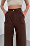 Women's Brown High Waist Pleated Buttoned Lycra Stretch Fabric Oversize Comfortable Fit Palazzo Trousers - 2