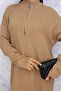 11026 Collar Zippered Ribbed Long Knitwear Dress Mink - 3
