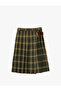 Pleated Plaid Skirt Belt Detailed Viscose Blended