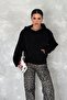 Women's Black Standard Size Hooded Plush Knitwear Sweatshirt - 5