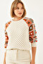 Women's Ecru Patterned Sleeve Knitwear Sweater 20246202 - 5
