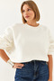 Women's White Three Thread Ribbed Oversize Sweatshirt 60061002 - 5