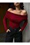 Women's Claret Red Madonna Collar Lycra Viscose Long Sleeve Blouse 28218 - 2