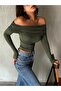 Women's Khaki Madonna Collar Lycra Viscose Long Sleeve Blouse 28218 - 2
