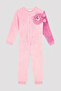 Pink Girls' Teddy Bear Patterned Jumpsuit - 5