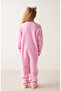 Pink Girls' Teddy Bear Patterned Jumpsuit - 4