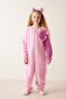 Pink Girls' Teddy Bear Patterned Jumpsuit - 2