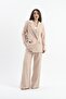Shiny Linen Pocketed Elastic Waist Trousers - Stone - 4