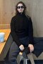 Black Stand Collar Zipper Detailed Knitted Sweater Mg2229 - 6