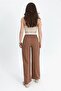 Trousers Palazzo Garni Belted Atlas Fabric - Tan - 4