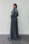 Glittery Tulle Fabric Gather Detailed Evening Dress - Silver - 5