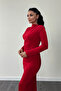 Jersey Fabric Gathered Pencil Dress - Red - 4