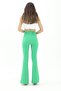 Belted Flare Leg Atlas Fabric Trousers with Side Slits - Green - 6