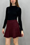 Women's Winter Black Burgundy Houndstooth Print Flared Skirt - 3