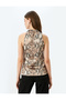 Sleeveless Snakeskin Printed Back Detail Halter Neck Blouse - 4