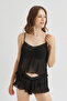 Black Pleat Pajama Set - 2