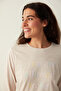 Beige Be Happy Slogan T-Shirt Pajama Top - 3